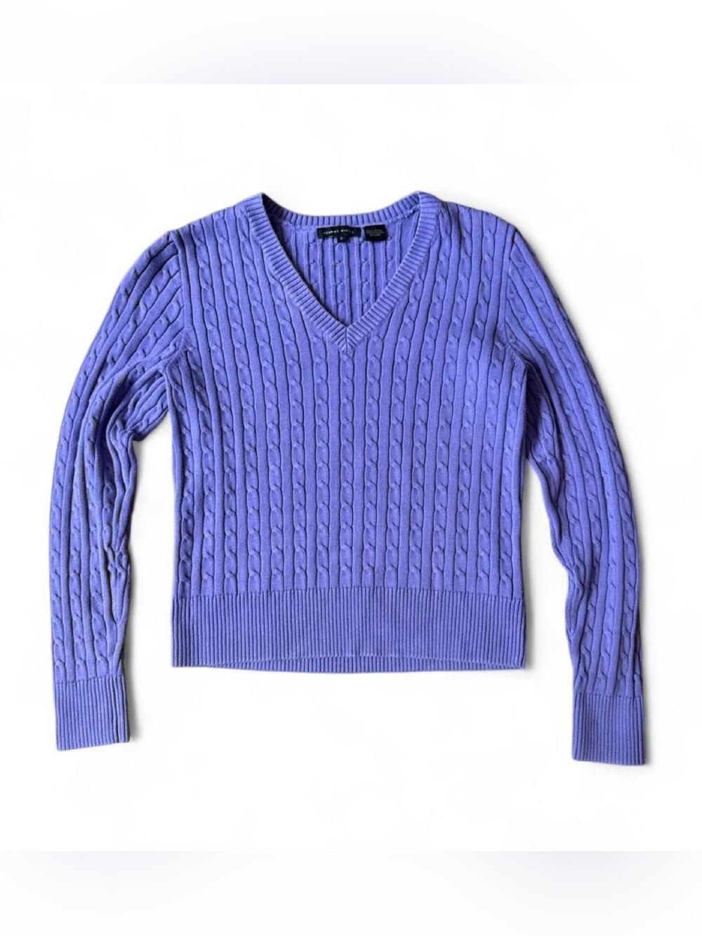 JEANNE PIERRE Cable-Knit V-Neck Sweater in Lavender Purple